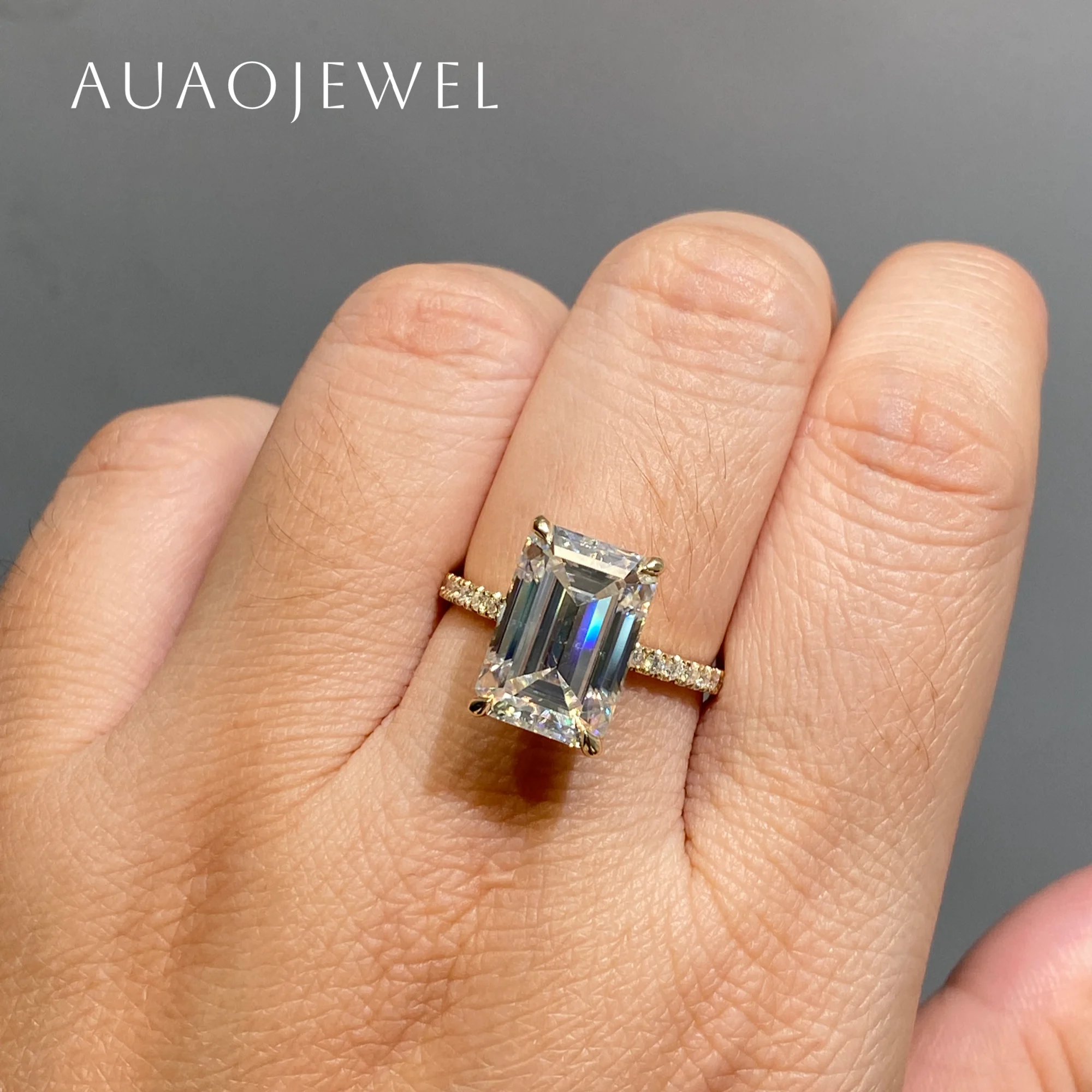 

AUAOJEWEL Moissanite Ring With Certificate 7Ct 9X13Mm Emerald Cut 18K Gold Jewelry 14K 10K 9K Real Gold Original Accessories