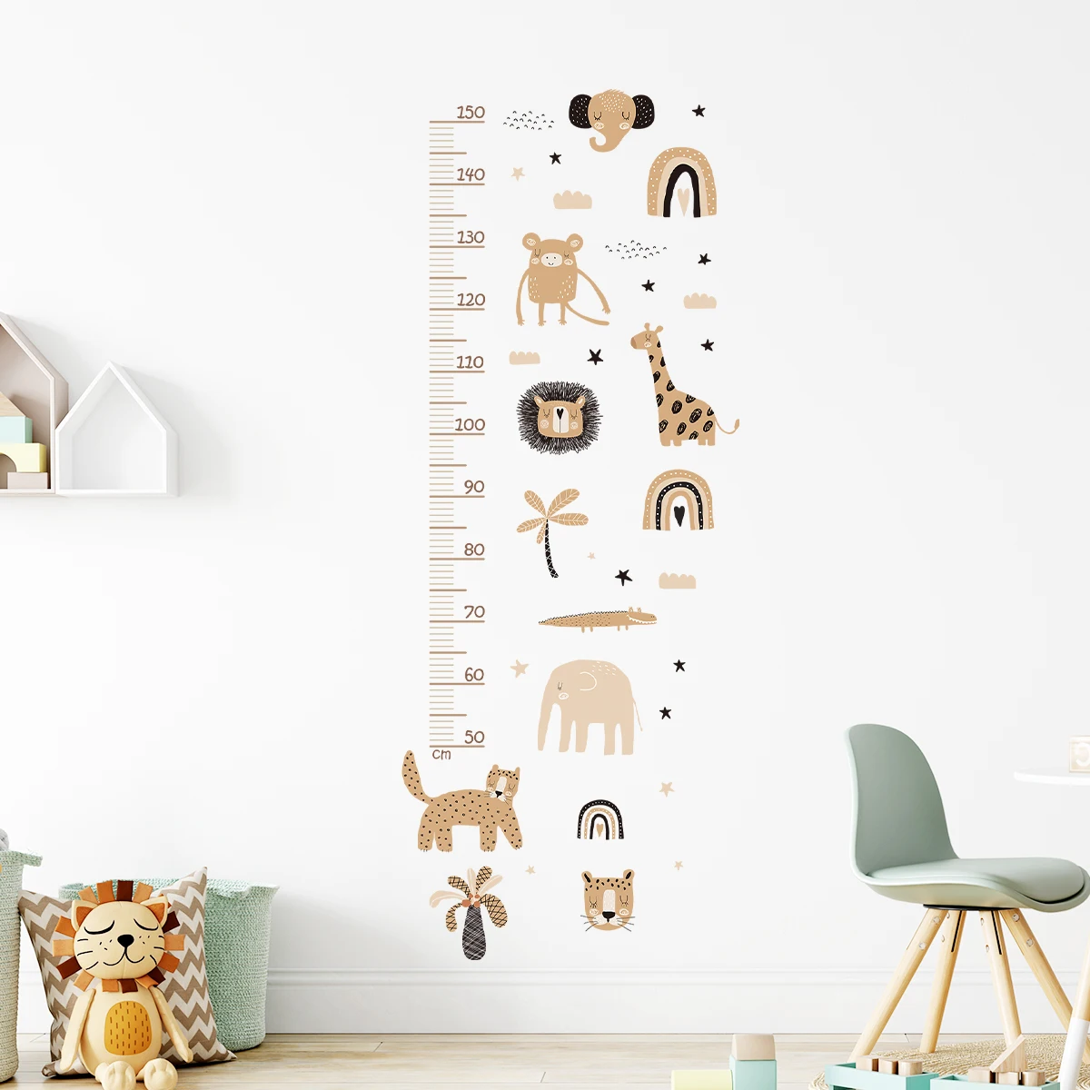Cartoon Animals Height Wall Sticker for Kids Baby Room for Measure Height Children's Room Wall Decals Living Room Bedroom
