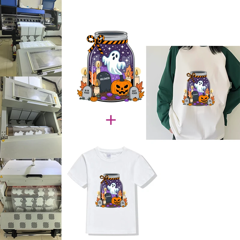 Halloween Phantom Pumpkin Heat Transfer On Clothes Pumpkin Movies Iron On Patches For Hoody Diy Thermo Sticker Press Heat Badge
