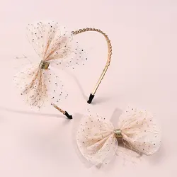 2Pcs Lace Bow Hairband Gold Sparkly Headbands For Kids Sweet Girls Hair Clips DIY Turban Hair Band Hair Accessories