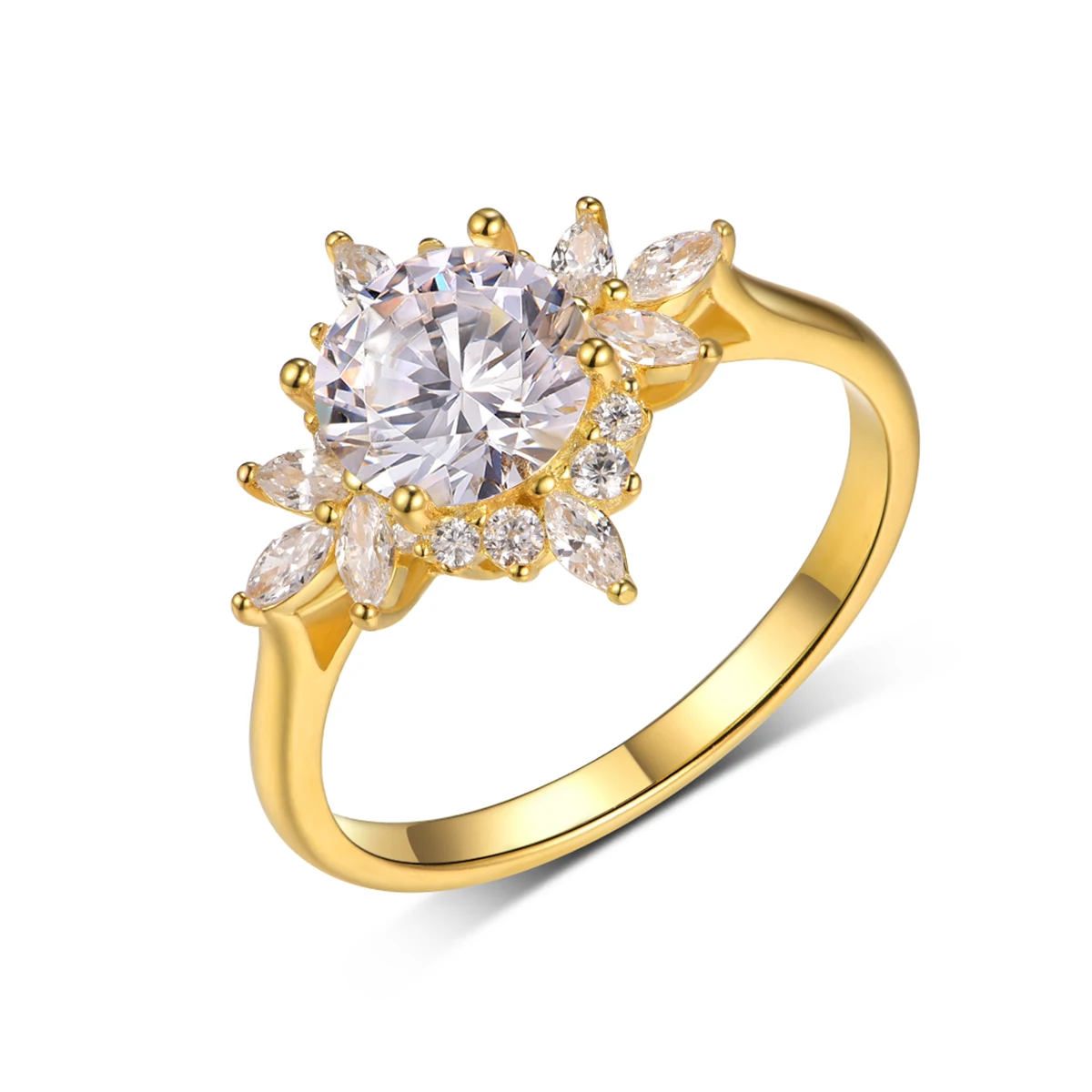 S925 sterling silver plated with 18K gold round moissanite floral ring 1.2ct/7.0mm for women wedding jewelry