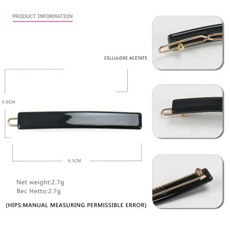 Francês de alta qualidade acetato hairpin clássico premium preto borda clipe franja estilo coreano grampo de cabelo pinza pelo