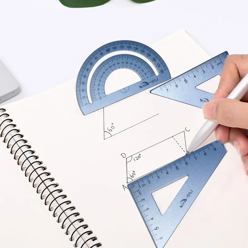 Drawing Measurement Geometry A Variety of Rulers 4pcs/set Aluminum Alloy Triangle Straightedge Protractor School Ruler Set