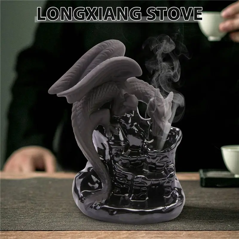 A36T-Dragon Zen Decor Waterfall Incense Cone Holder Censer Encensoir Palnik Incense Meditation Backflow Incensario