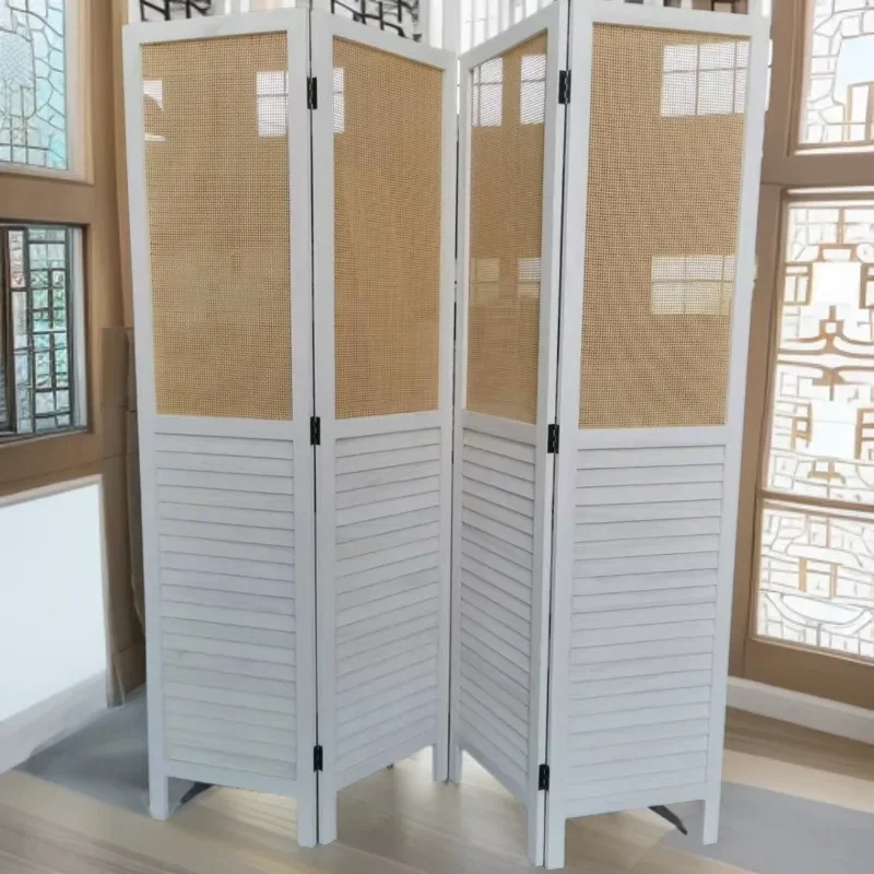 Office mobile screen Wooden shutter screen Old decoration Folding partition Fashion living room Clothing store Folding screen
