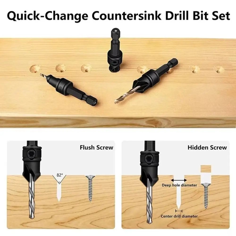 Cone Hardware Tool Countersink Drill Bit Set with 5 Replaceable Drill Bits Drilling Pilot Holes Hole Opener Set Practical