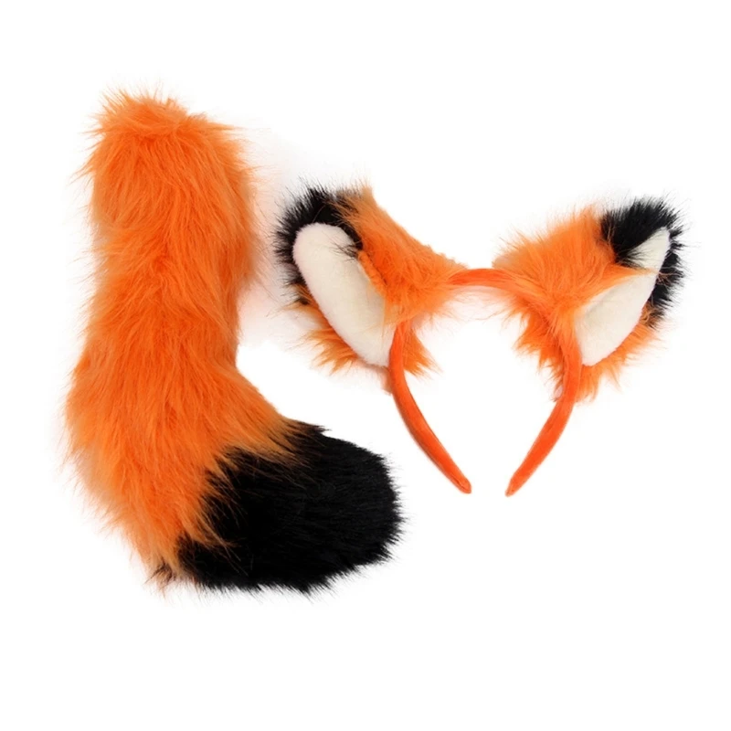HX6F Durable Plush Molded Animal Ears Headpiece With Matching Tail For Fun
