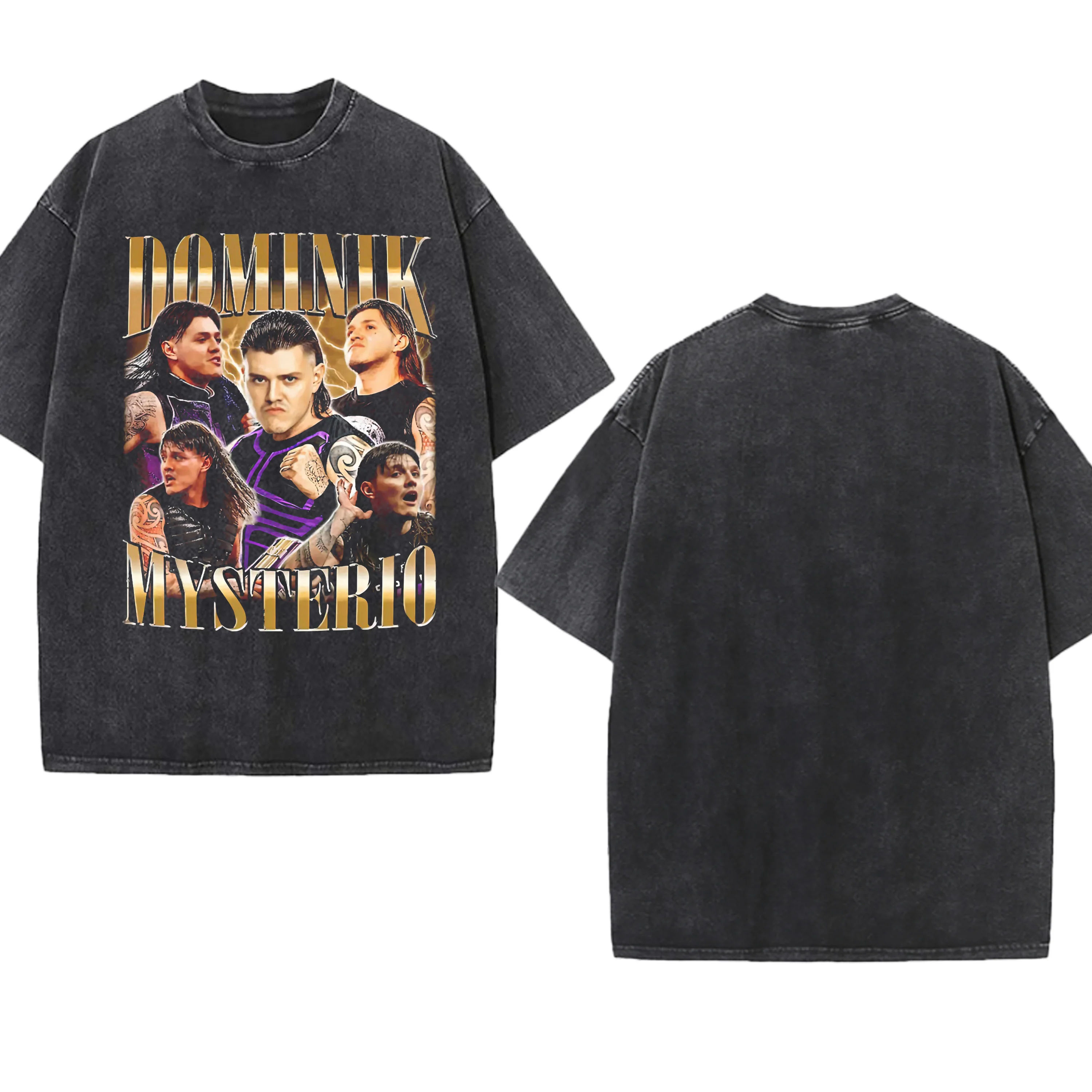 

Dominik Mysterio Washed T-shirt Graphic Pattern Pure Cotton Round-neck Street Fashion Short-sleeved Hip-hop Shirt