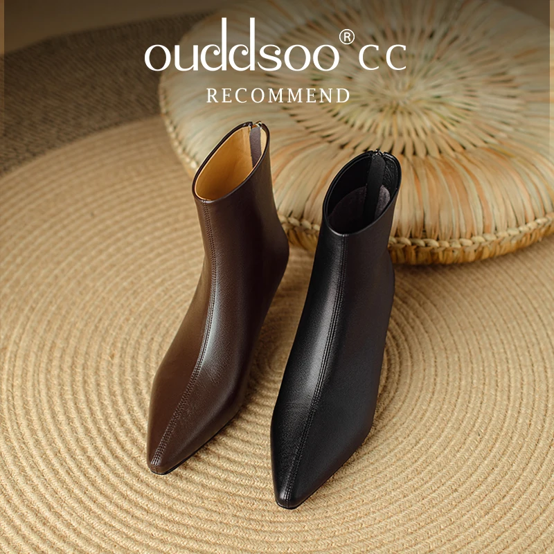 Ods Autumn Women Boots Genuine Leather Shoes for Women Pointed Toe Kitten Heel Ankle Boots Elegant Winter Thin Heel Women Shoes image 4