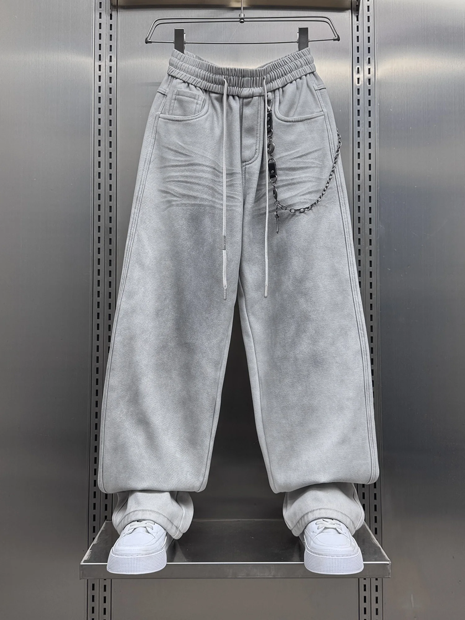 

Waed Fce Casual Pants Men's Loose Wide Leg Long Trousers Winter New Sle Trendy Brand adual Color Blo Straight Cut