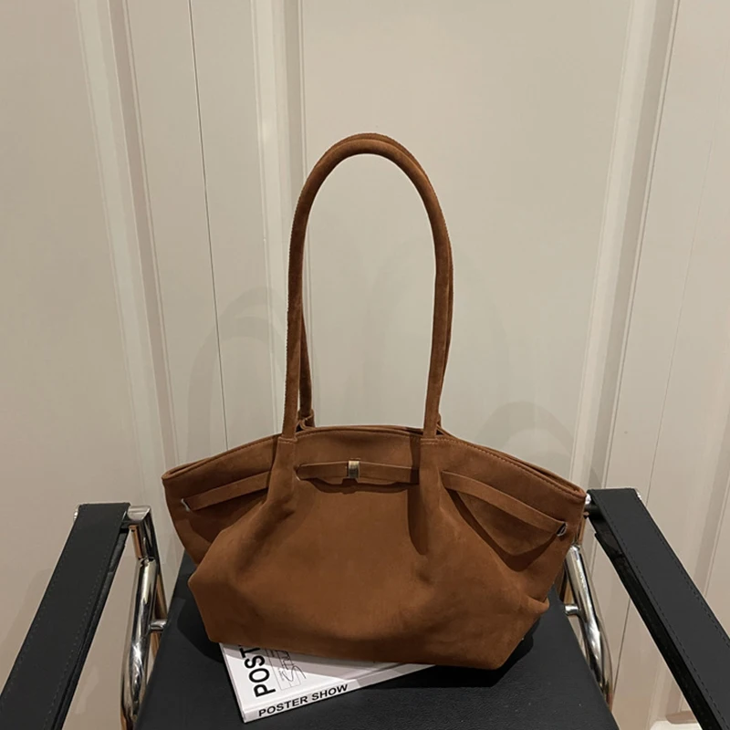 Vintage Wildleder-Umhängetasche für Damen, Minimalistische Große Kapazität Tragetasche, Elegante Retro-Umhängetasche für Tägliche Anlässe, Dating und Reisen – Detail 28