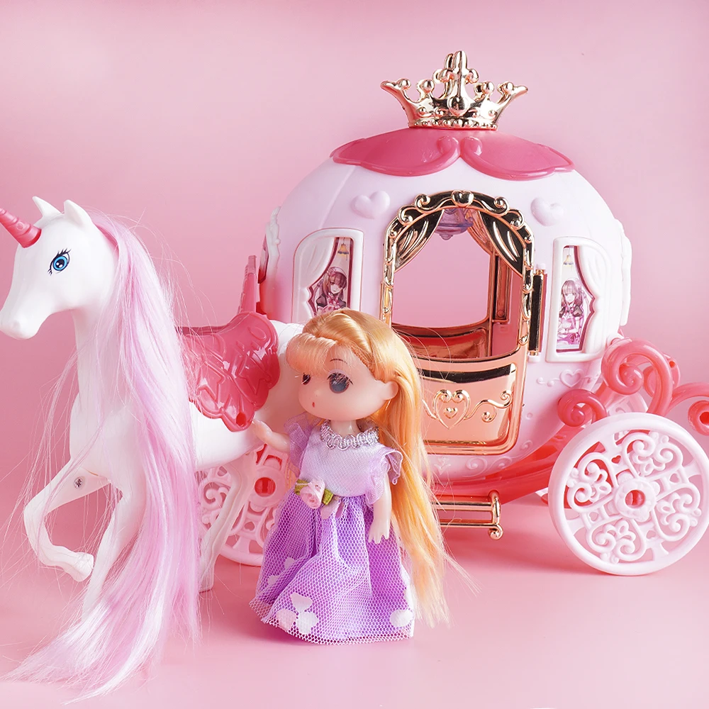 Mini carrello di zucca Principessa casa delle bambole Carrozza in miniatura Modello di mobili con luci Casa delle bambole Puzzle Accessorio da gioco Regalo per ragazza