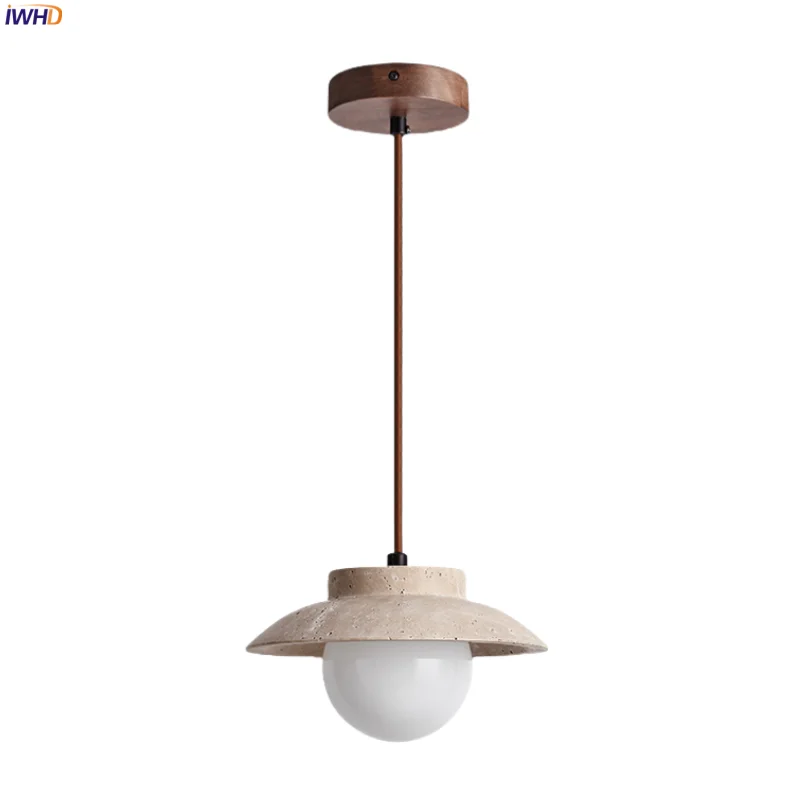 

IWHD Nordic Modern LED Pendant Lights Bedroom Living Room Decor White Glass Yellow Travertine Interior Hanging Lamps Luminaire