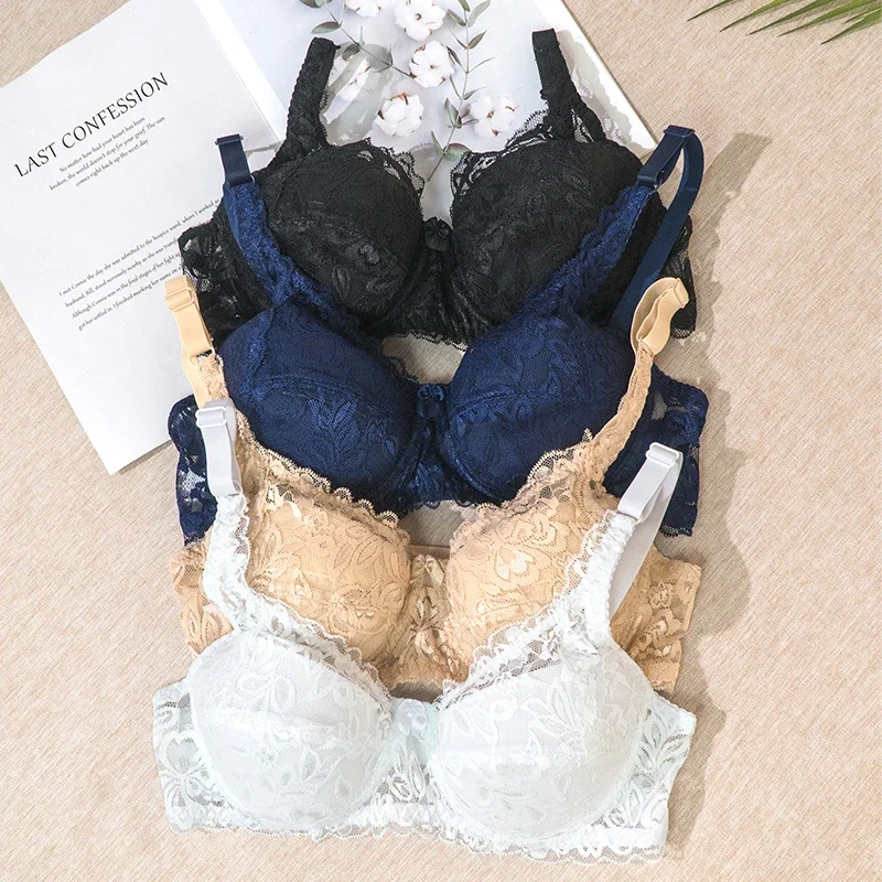 Lace Bra Women Plus Size Sexy Bras Ladies Large Lingerie Underwire Padded Brassiere Bralette Push Up Crop Top Underwear C D Cup