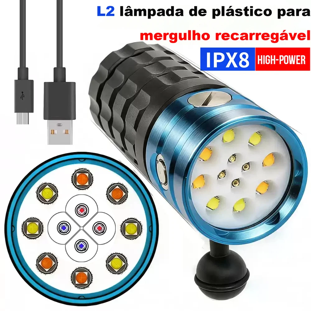 Lampe de poche de plongée 25000Lumens lampe de poche sous-marine 100m lumière de plongée sous-marine lumière vidéo torche étanche
