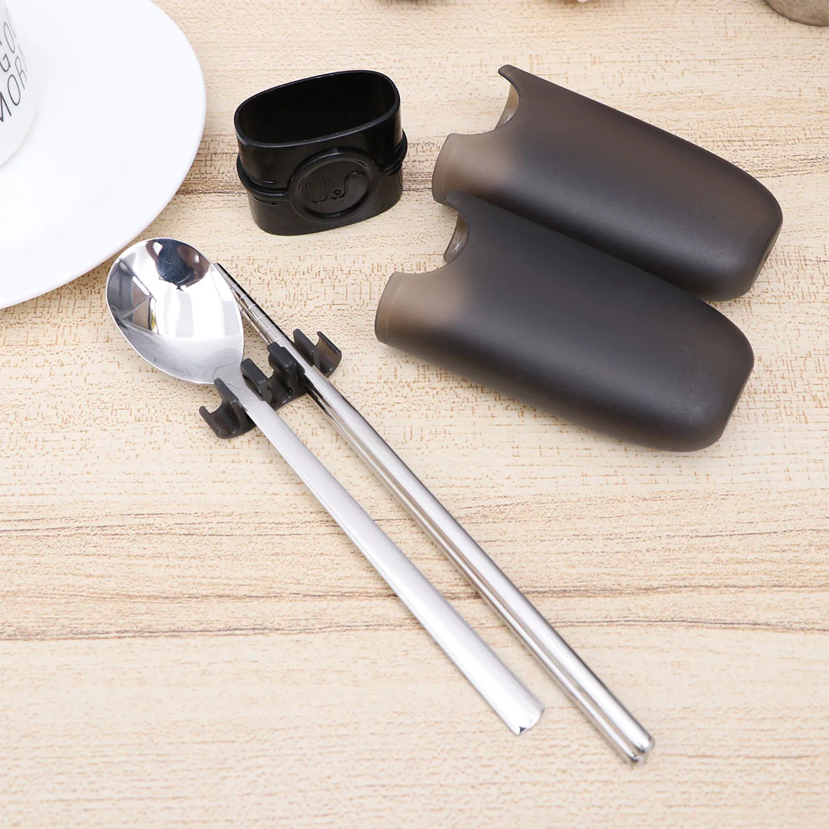 

3 Pcs Stainless Steel Cutlery Set Reusable Spoon Portable Utensils Travel Tableware Chopsticks Camping