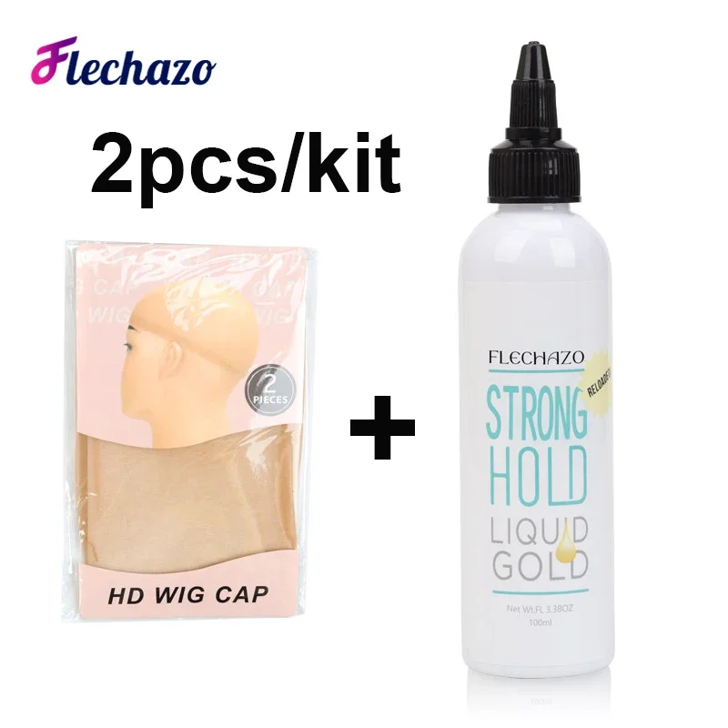 100ML Liquid Gold Glueless Lace Gel With 2Pieces HD Wig Cap, Temporary Hold Hair Bond Lace Wig Glue Adhesive Beginner Friendly