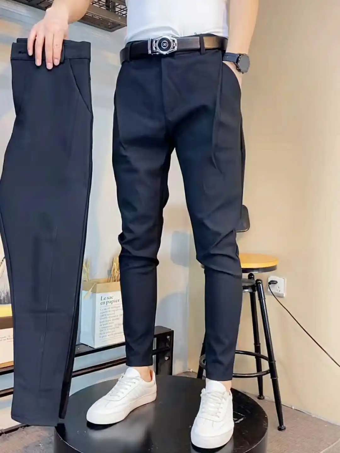 

Мужские повседневные брюки Slim Fit с эластичным поясом, молодежные, стильные, модные, длинные брюки с манжетами для весеннего сезона