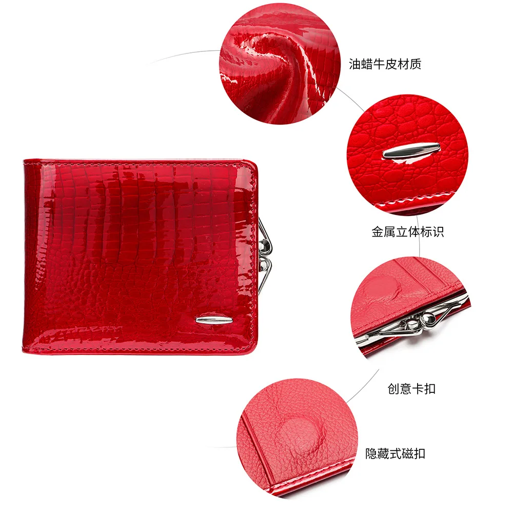 Leather wallet women's short patent leather cowhide card holder delicate women's coin purse