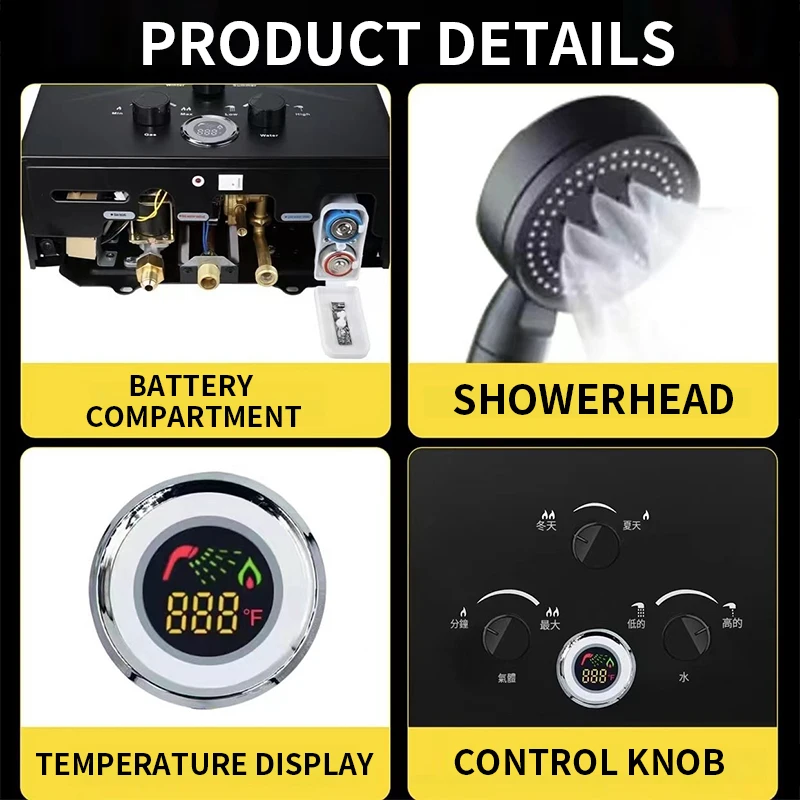 

16L/18L/20L Instant-Heat Gas Water Heater with LCD Display, Portable, Ideal for Outdoor Camping and RV Use