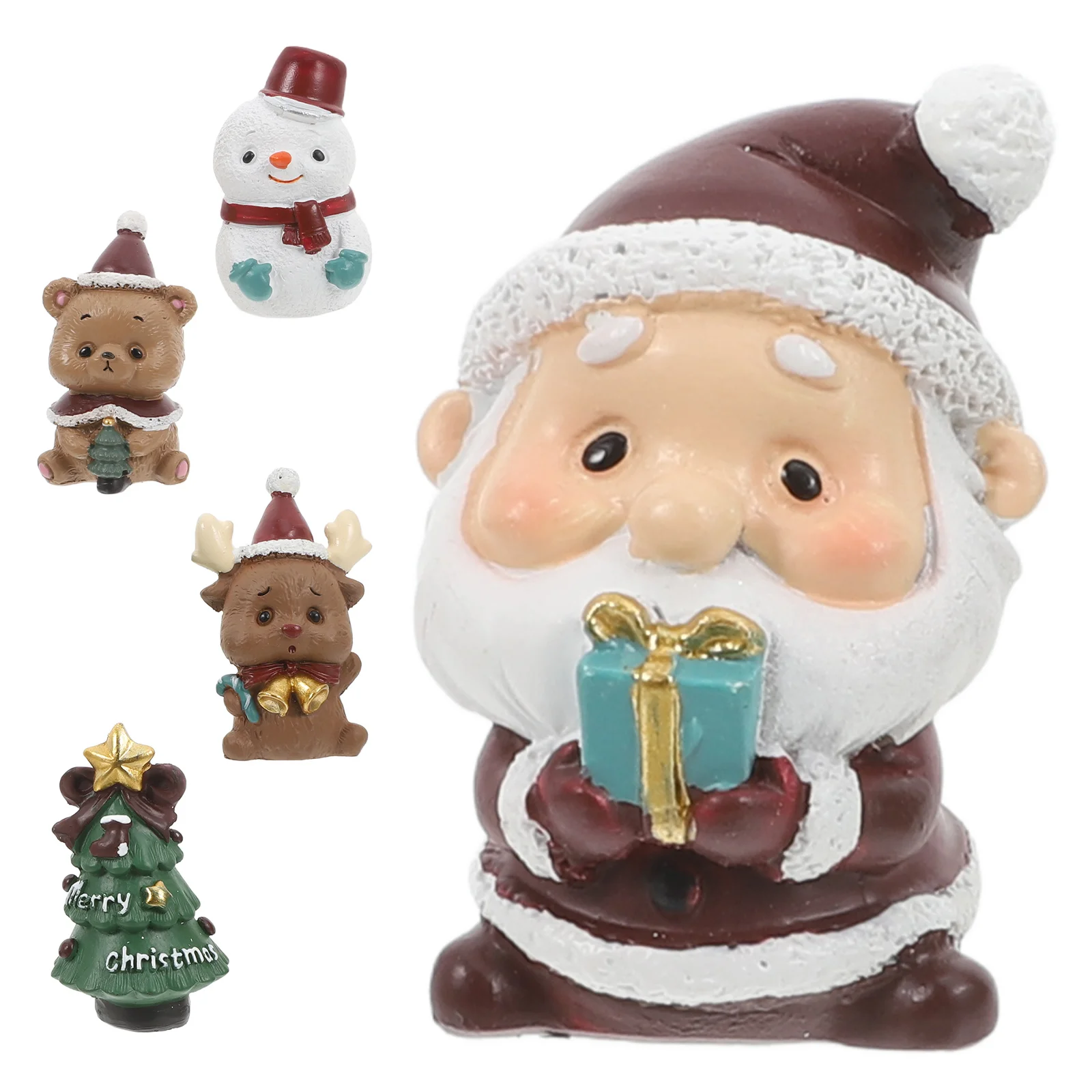 

5 pcs 5 Mini Resin Crafts Christmas Gift Adornments Bear Santa Claus Elk Snowman Tree Decor Cake Statue Set DIY Party Holiday