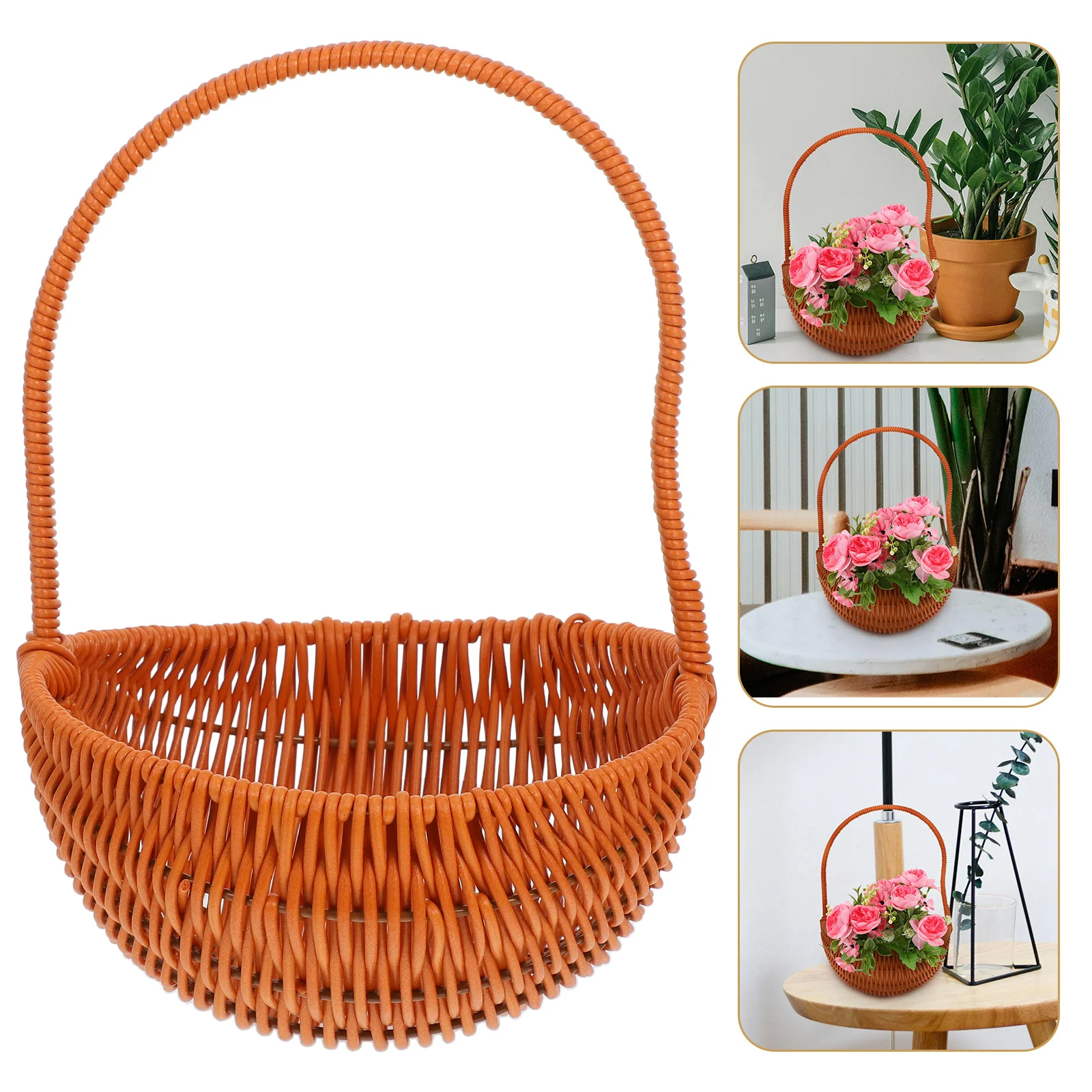 

Faux Rattan Handheld Basket for Gathering Flowers Vegetables Lightweight Portable Harvesting Baskets Loaf Bread Vegetable