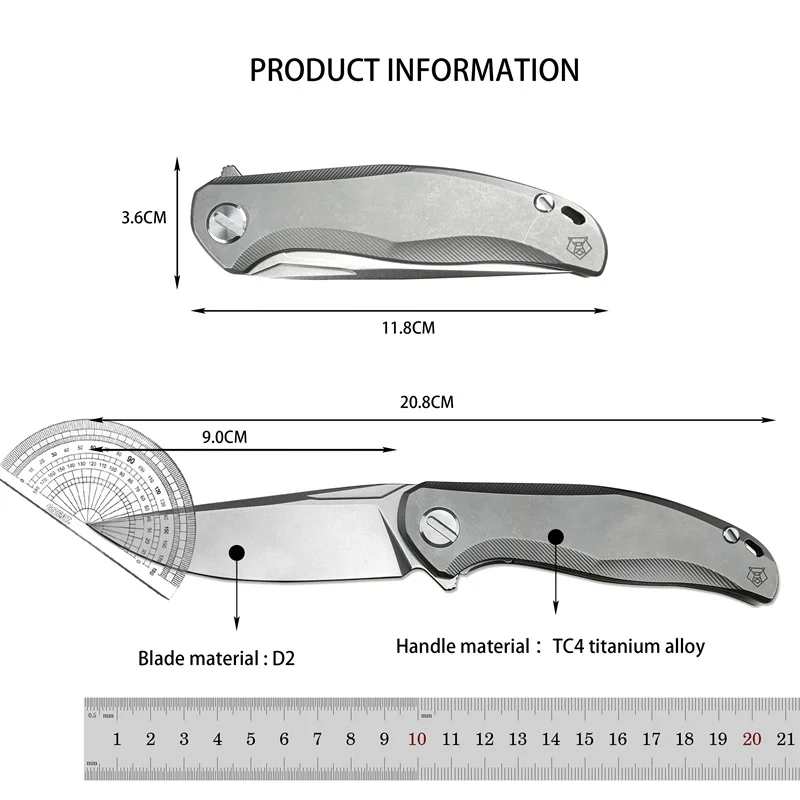 Folding Pocket Knife D2 Blade TC4 Titanium Alloy Handle Survival Camping Wilderness High Hardness Utility Multi-purpose Knives images - 6