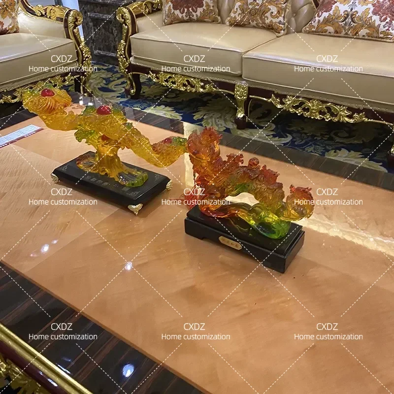 Solid Wood Large Coffee Table Luxury Rectangular Neoclassical Natural Veneer Living Room Furniture
