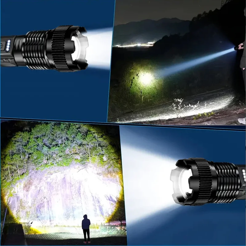 High Power LED ไฟฉายที่แข็งแกร่งมากยุทธวิธีไฟฉาย 6 โหมดชาร์จ Camping ตกปลาฉุกเฉินซูมโคมไฟ