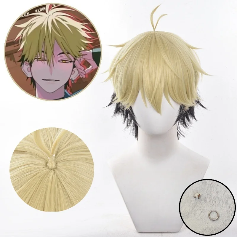 

Xia Fei Cosplay Anime Link Click Gold Wig Length 33CM Black and Blonde Hair Men Halloween Christmas Party Stage Show RolePlay