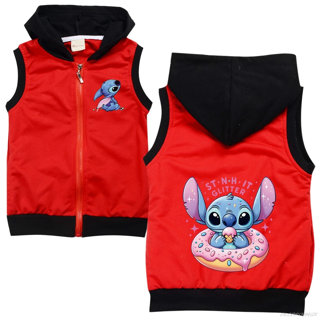 Lilo And Stitch Spring Autumn Cardigan 2-15Y Girls Vests Kids Waistcoat Children Vest Sleeveless Jacket Spring Clothes Outerwear