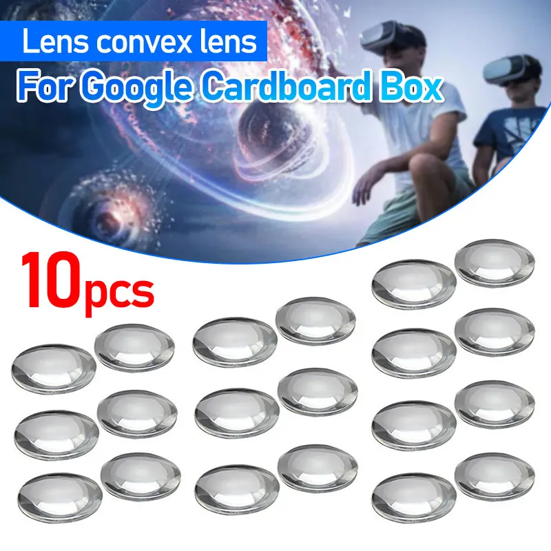 Lente de vidro transparente para caixa de papelão google, óculos 3d vr, lente de aumento, distância focal 45mm, diâmetro 25mm, 10pcs