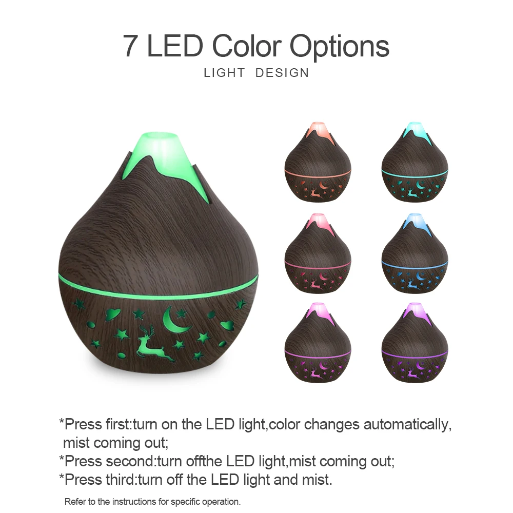 7 color LED night light diffuser 200ml ultrasonic cold mist humidifier and 2 oils.