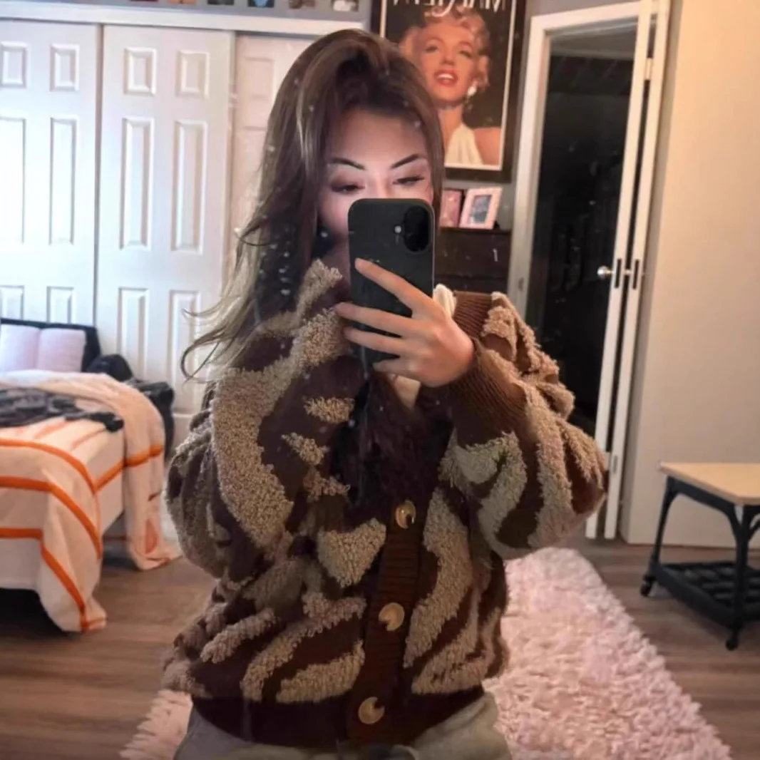 Cardigan Women Sweaters Leopard Print V Neck Full Sleeve Jumpers Y2k Streetwear Elegant Splice Knit Open Stith Autumn Winter 4