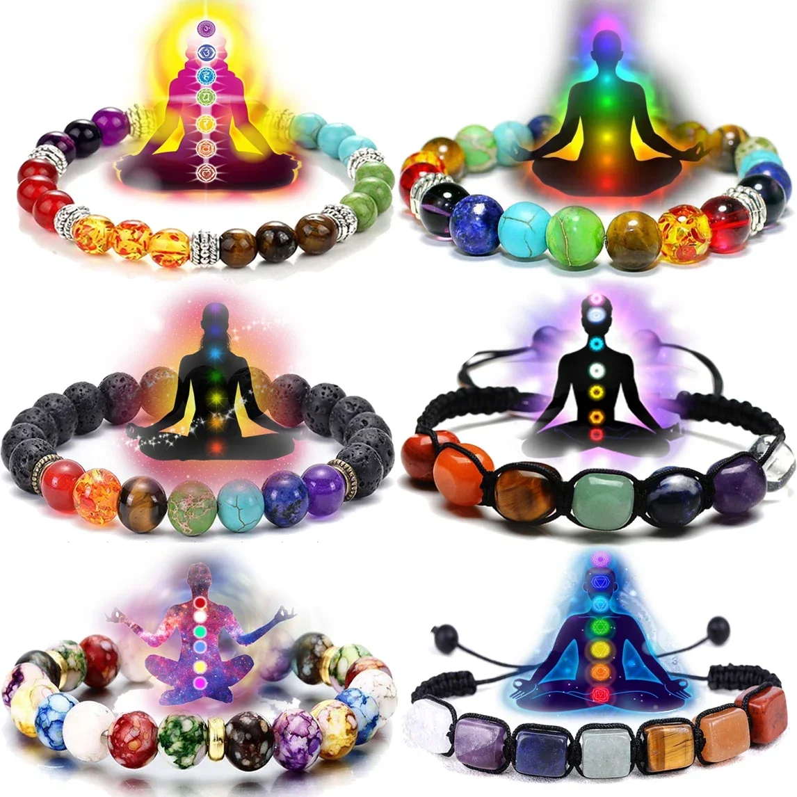 Fashion 7 Chakra Bracelet for Women Men Balance Buddha Reiki Prayer Tiger Eyes Black Natural Stone Beads Yoga Bracelets Jewelry