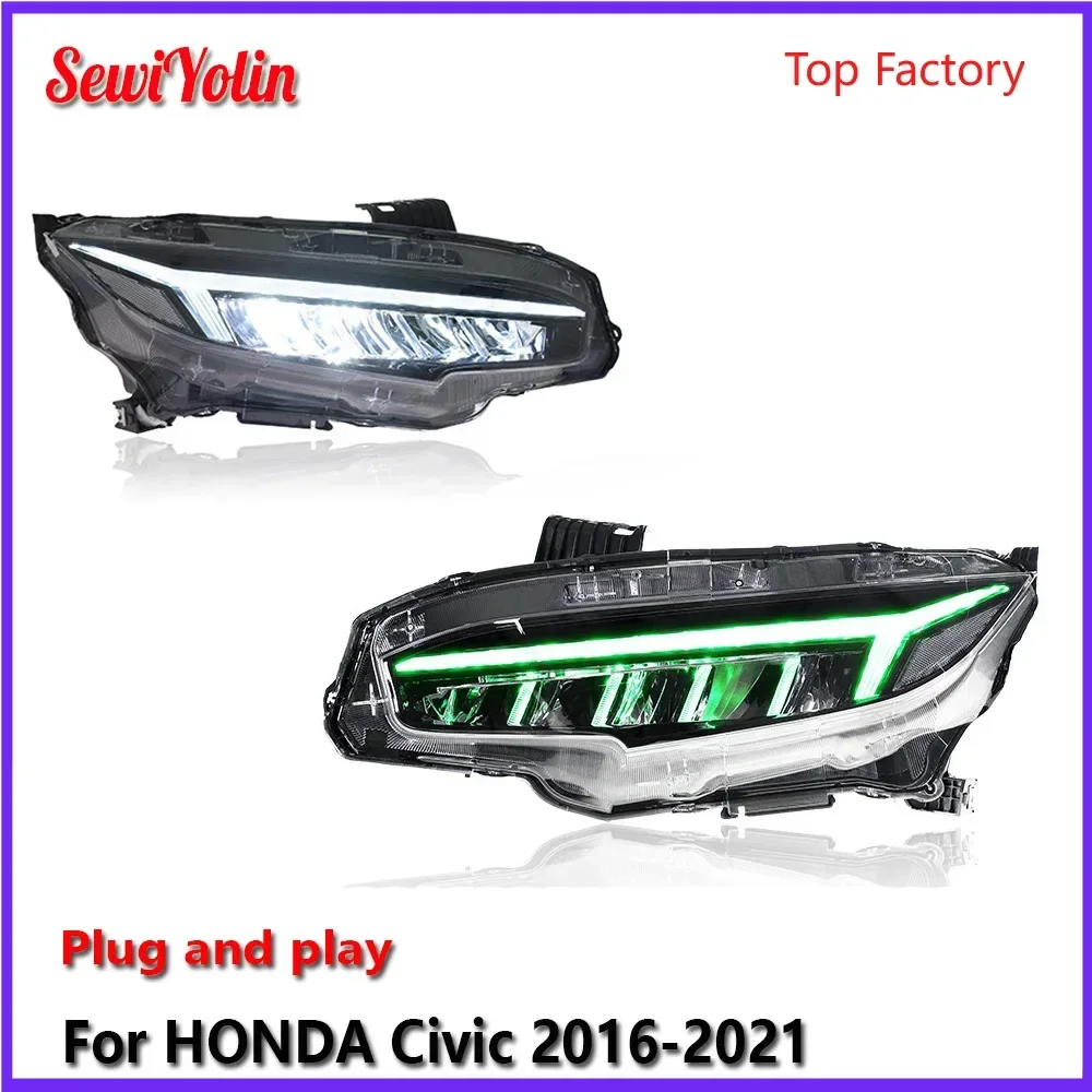 

Автомобильные светодиодные RGB фары в сборе для HONDA Civic 2016-2021, авто противотуманные фары DRL, стоп-сигнал, указатель поворота, Plug and Play