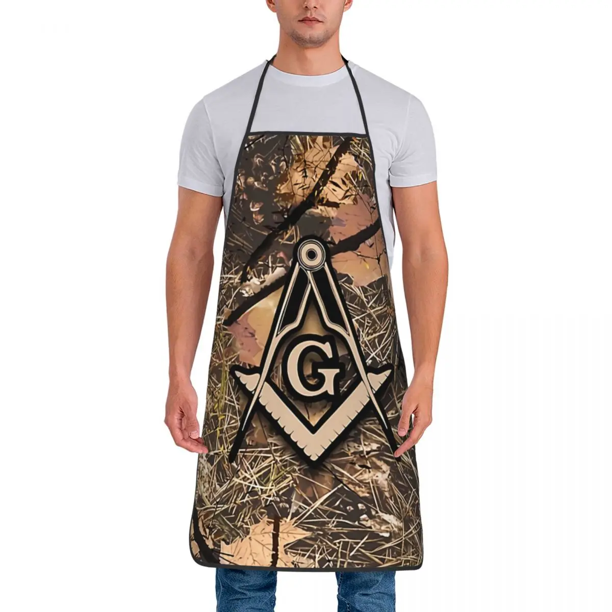 Custom Bib Hunting Camouflage Fallen Leaves Apron for Men Women Adult Chef Cooking Kitchen Freemason Tablier Cuisine Baking