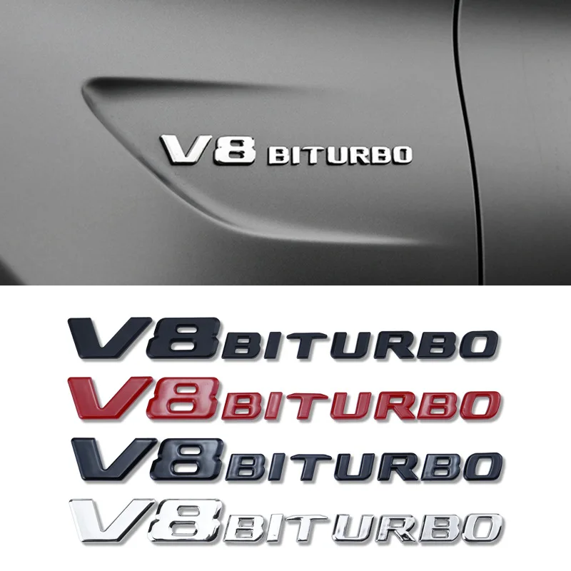 V8 BITURBO Letter Logo Car Sticker for Mercedes Benz Twin Turbo Logo Fender Modification Accessories Label Decorative Decal