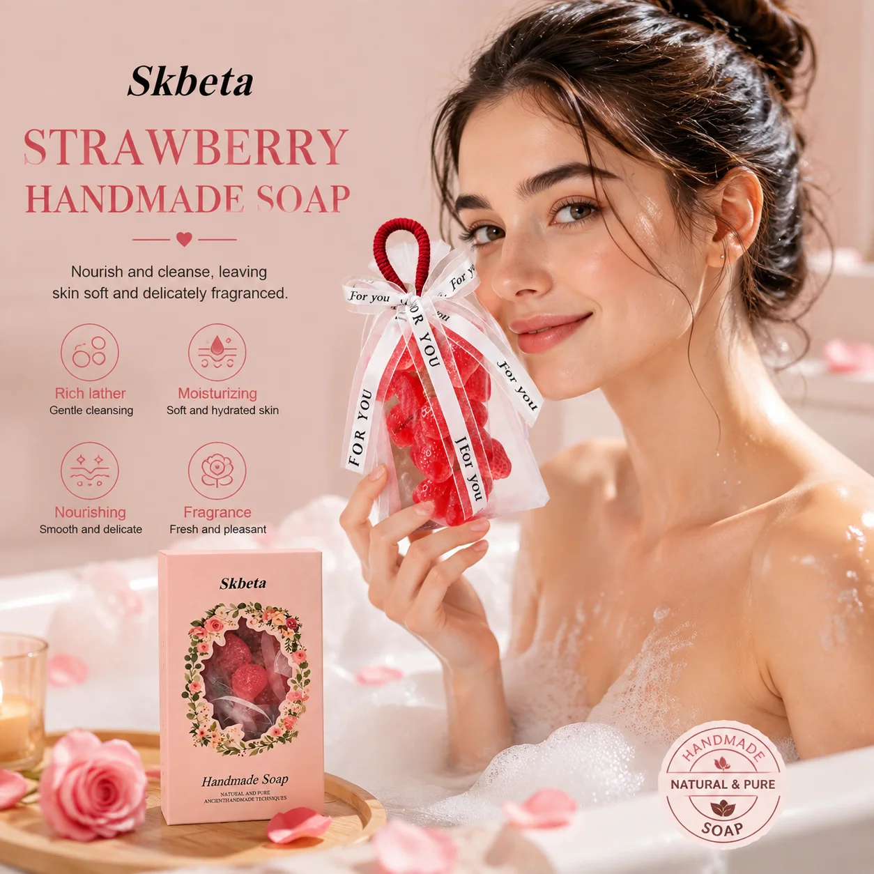 Skbeta Handmade Soap Fruit Shape Lemon Strawberry Professional Skin Cleansing Soft Natural Moisturizing Face Hand Body Soap Bar