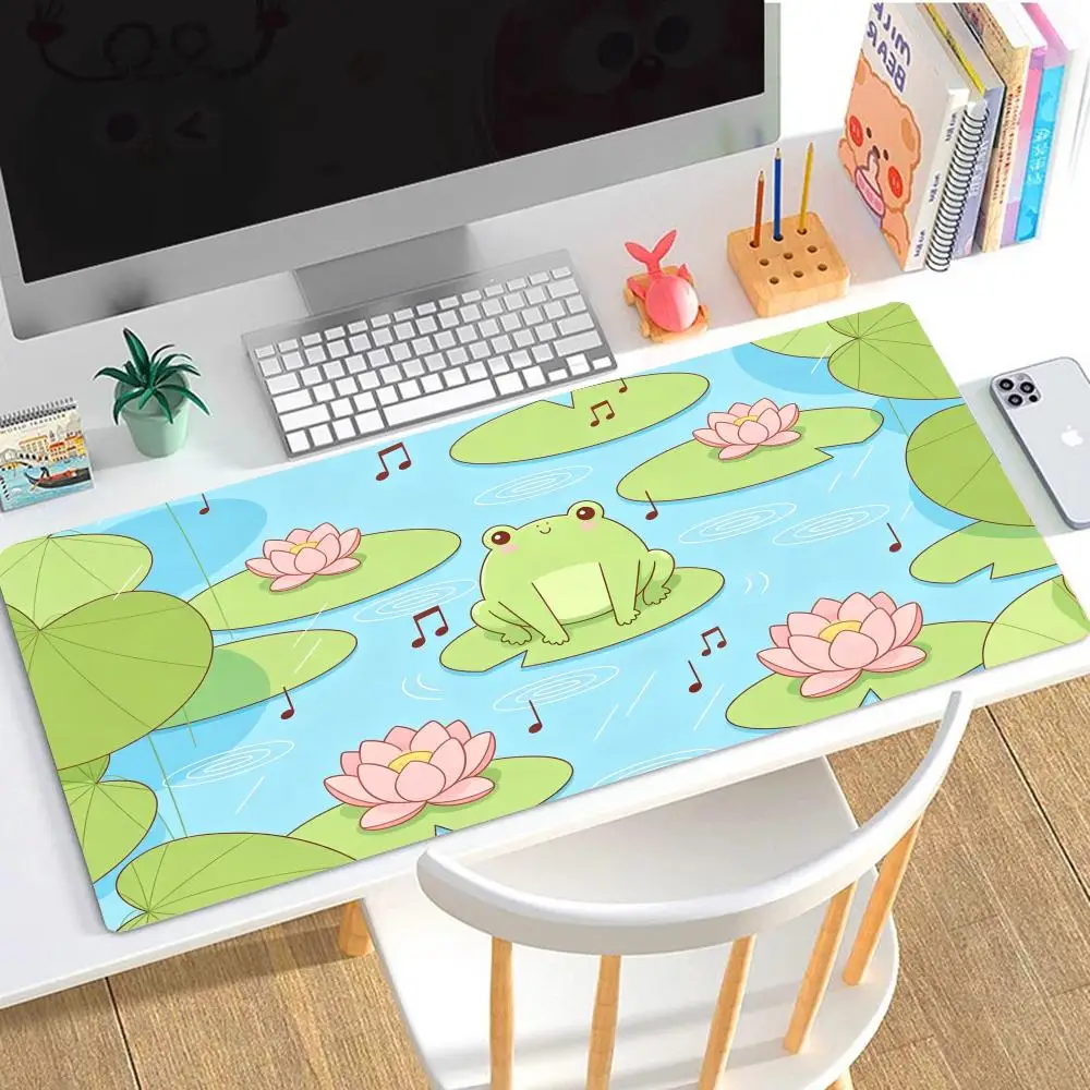 Playmat Large Size Cute Cartoon Frog On Lotus Leaf Pond With Crab Music Note Kawaii Aquatic Art Non Slip Mousepad For Laptop