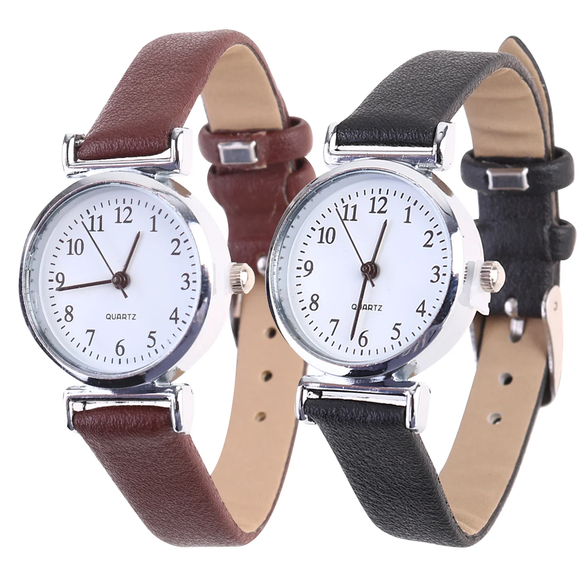 2pcs All-match Wristwatch Fashion Leisure Watch Elegant Wristwatch Chic Wrist Decor (Black White and Brown for Each 1pc)