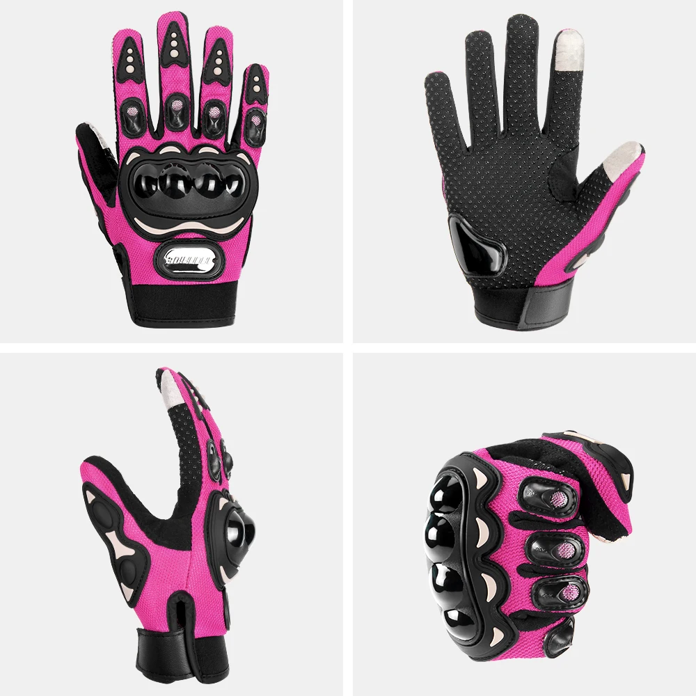 Motorcycle Glove Men Women Touch Screen Summer Cycling Racing Full Finger Motorbike Bicycle Motocross Pink Gloves