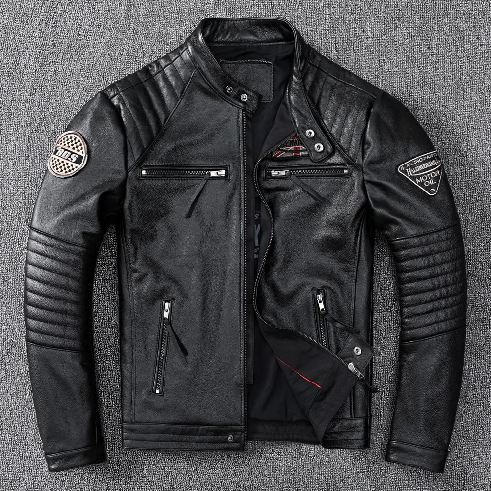 

2025 Motorcycle Genuine Leather Jacket for Men Style Biker Jackets Slim Cowhide spring Coat Men