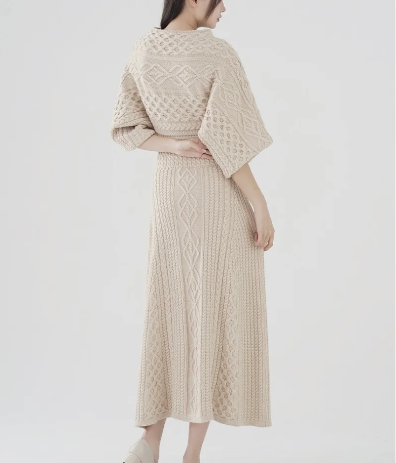 Robe longue tricotée à manches mi-longues pour femmes, élégante, mode Vintage française, Simple, polyvalente, taille fourreau, automne hiver