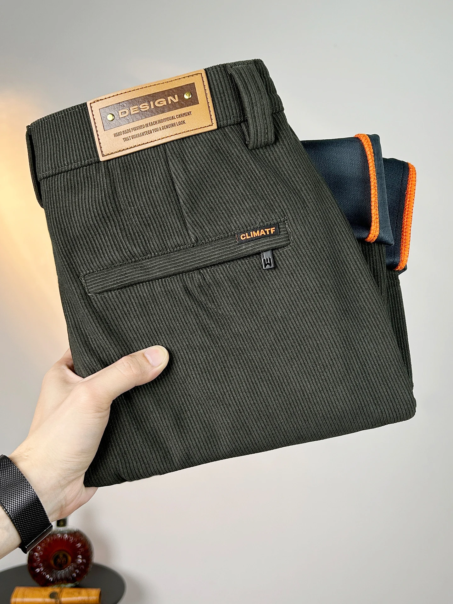 

High-End Men's Casual Pants Elastic Waist Corduroy Loose Straight Leg Thi Warm Busin West Pants Spring Autumn New Sle