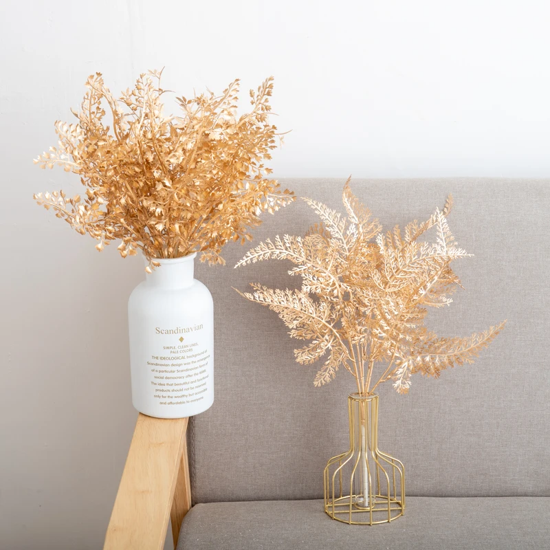 Künstliche Pflanzen Gold Fake Blumen Kunststoff Gras Hochzeit Arrangement Blätter Herbst Home Party Supplies Weihnachten Neujahr Dekor – Detail 4
