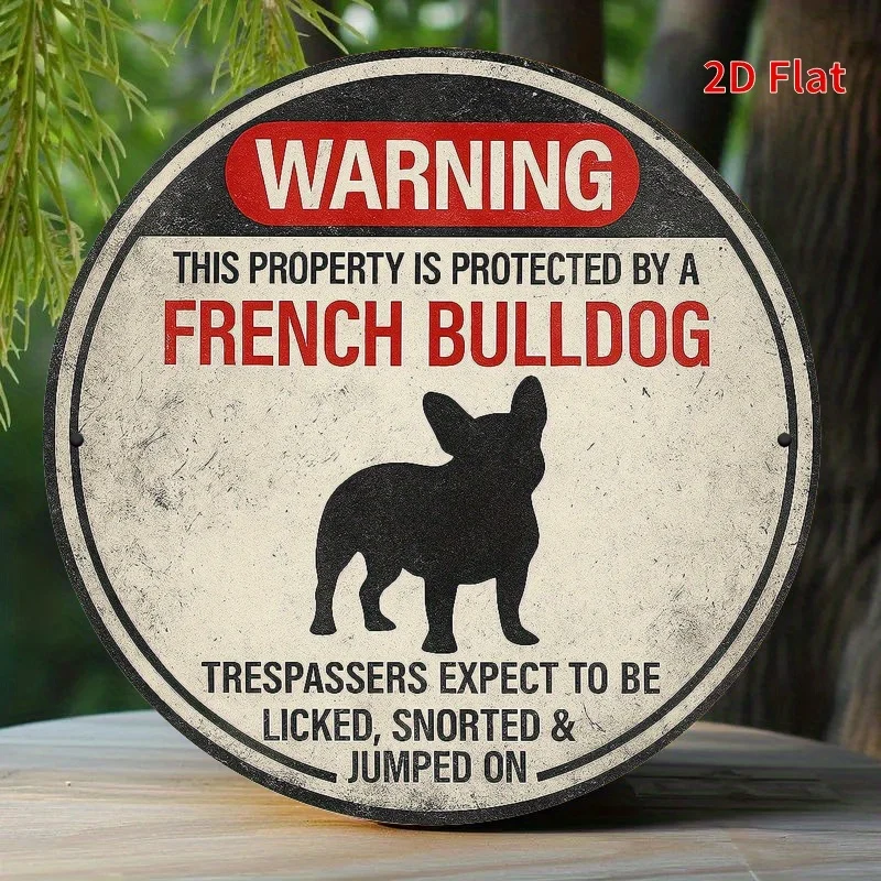 Lustiges Warnschild für französische Hunde – Vorsichtsdekoration mit rotem Text, Vintage-Look – für Zuhause, Büro, Garage, Café – lustiges Haustier
