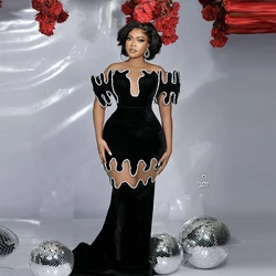 Black Off The Shoulder Mermaid Prom Dresses Aso Ebi Style Sexy See Through Plus Size Evening Gowns Women Formal Party Dress