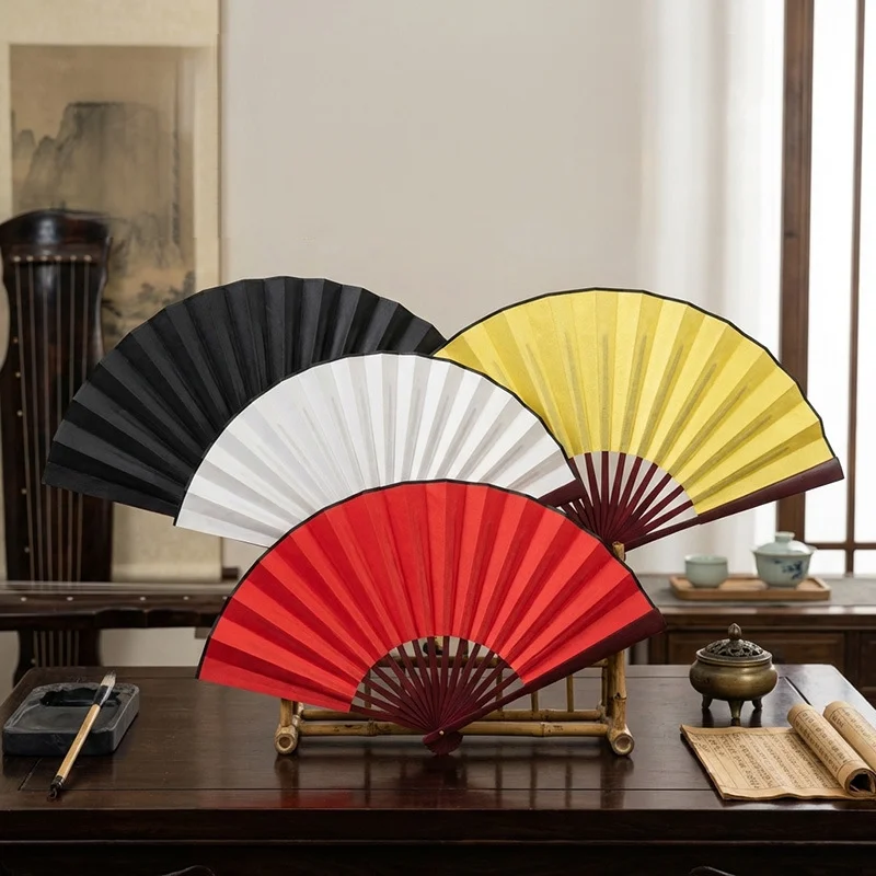 10 Inch Silk Blank Folding Fan Wooden Bamboo Vintage Antique Style For Calligraphy Painting DIY Craft Home Decor Ornament Hand H