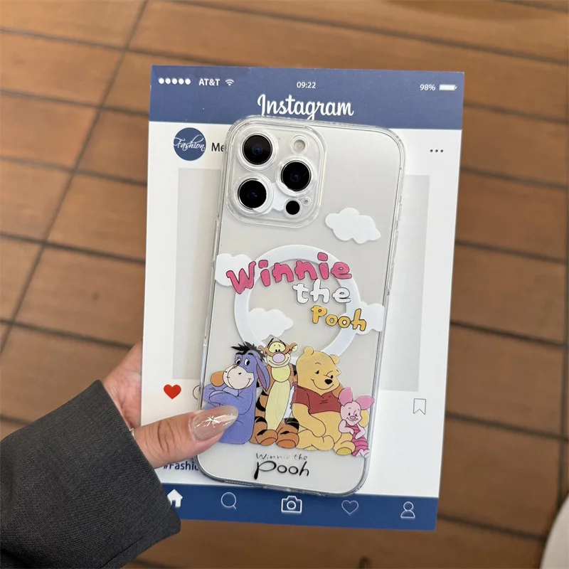 Милый чехол Eeyore Winnie the Pooh Tigger из ТПУ Magsafe с беспроводной зарядкой для iPhone 11, 12, 13, 14, 15, 16 Pro Max, магнитный держатель с мультяшным рисунком